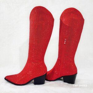 Nika Red Rhinestone Cowboy Knee High Western Cowgirl Boots New